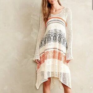 Anthropologie Sleeping On Snow Risen Crochet Knit Long Sleeve Sun Dress Size XSP